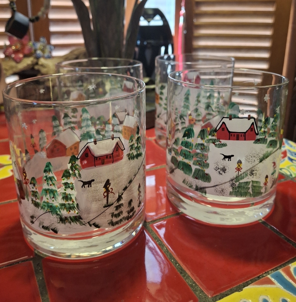 Stanley Robert Pine Lodge Christmas 2011 Winter Glasses 12.2oz NWT 4"x3.5" Set 4